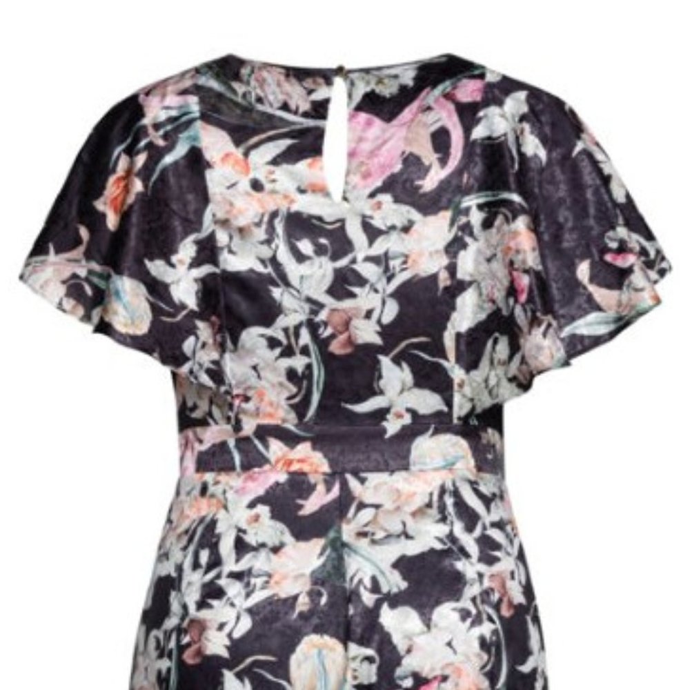 City Chic Midnight Floral Short Sleeve Cropped Jumpsuit Black L 20 NWT - Picture 11 of 12